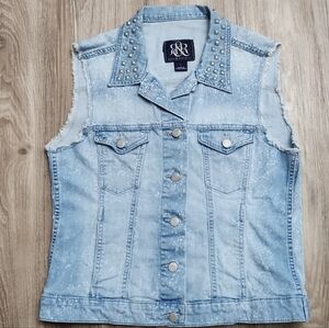 Rock & Republic Gunshow Denim Distressed Acid Wash Blue Jean Vest Women's Large